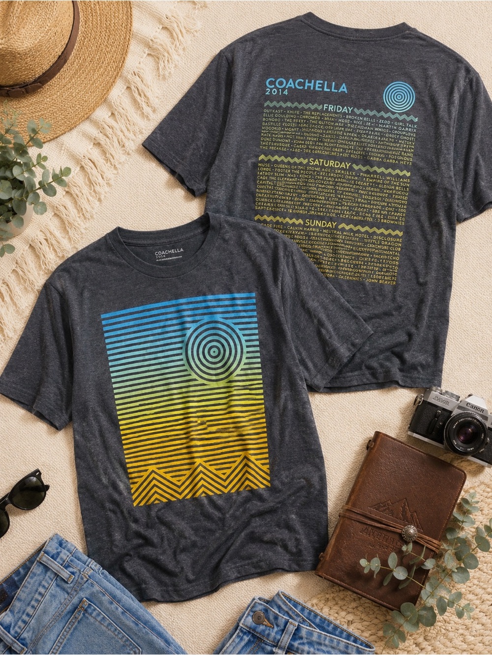 Coachella 2014 Authentic Festival Lineup Graphic Tee Charcoal Indie Sleaze Shirt